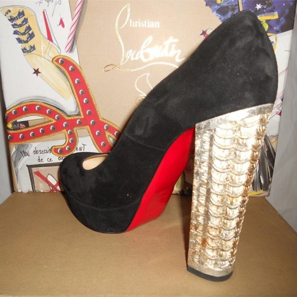 Christian Louboutin BOIS DORE 20ANS Black Suede Platform Heels Pumps Shoes - Picture 5 of 11